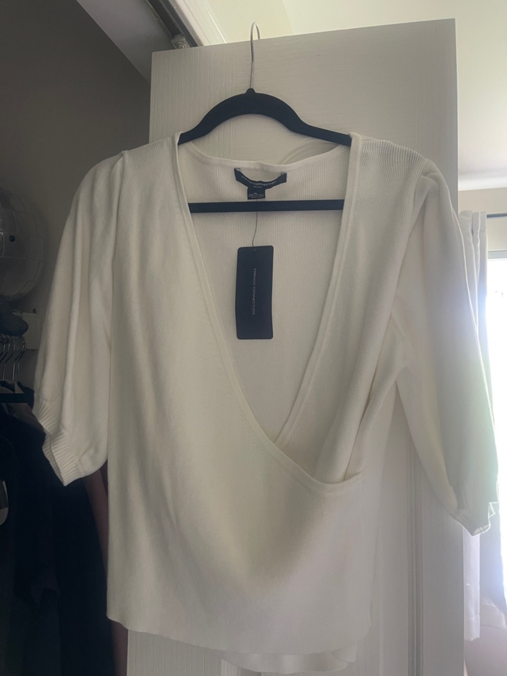 French Connection Cream Wrap-Style V-Neck Top